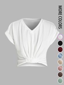 women's plain v neck tee, casual short sleeve t-shirt for summer, ladies clothes for daily wear