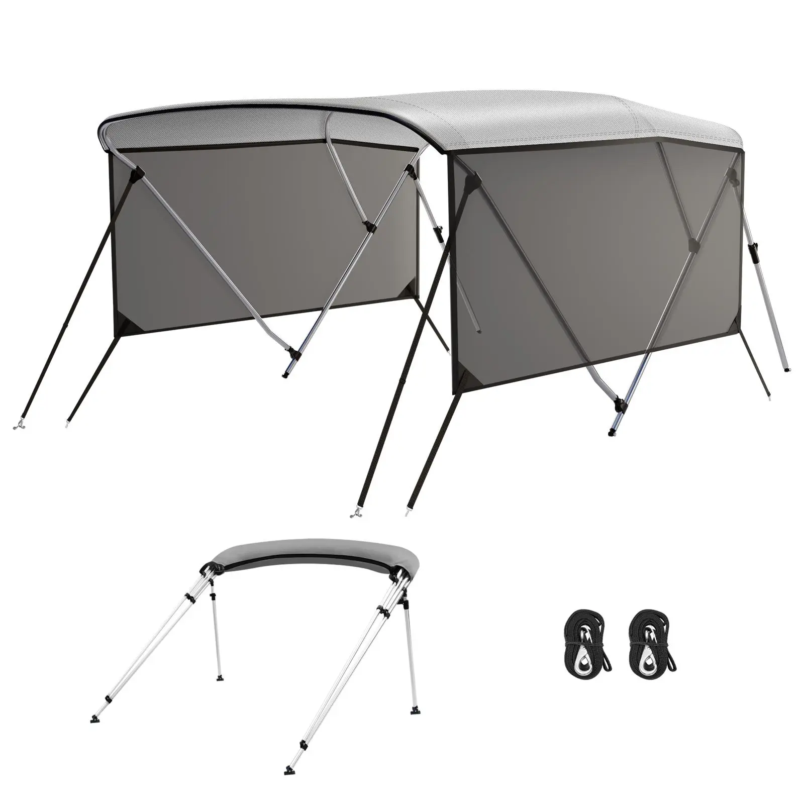 Universal Boat Bimini Top Replacement Canvas - Detachable Mesh Side Panels, UV-Protective Sunshade Canopy, Sun Protection, Breathable Mesh Extension, Zippered Sidewalls, Boating Accessory for Fishing, Sailing