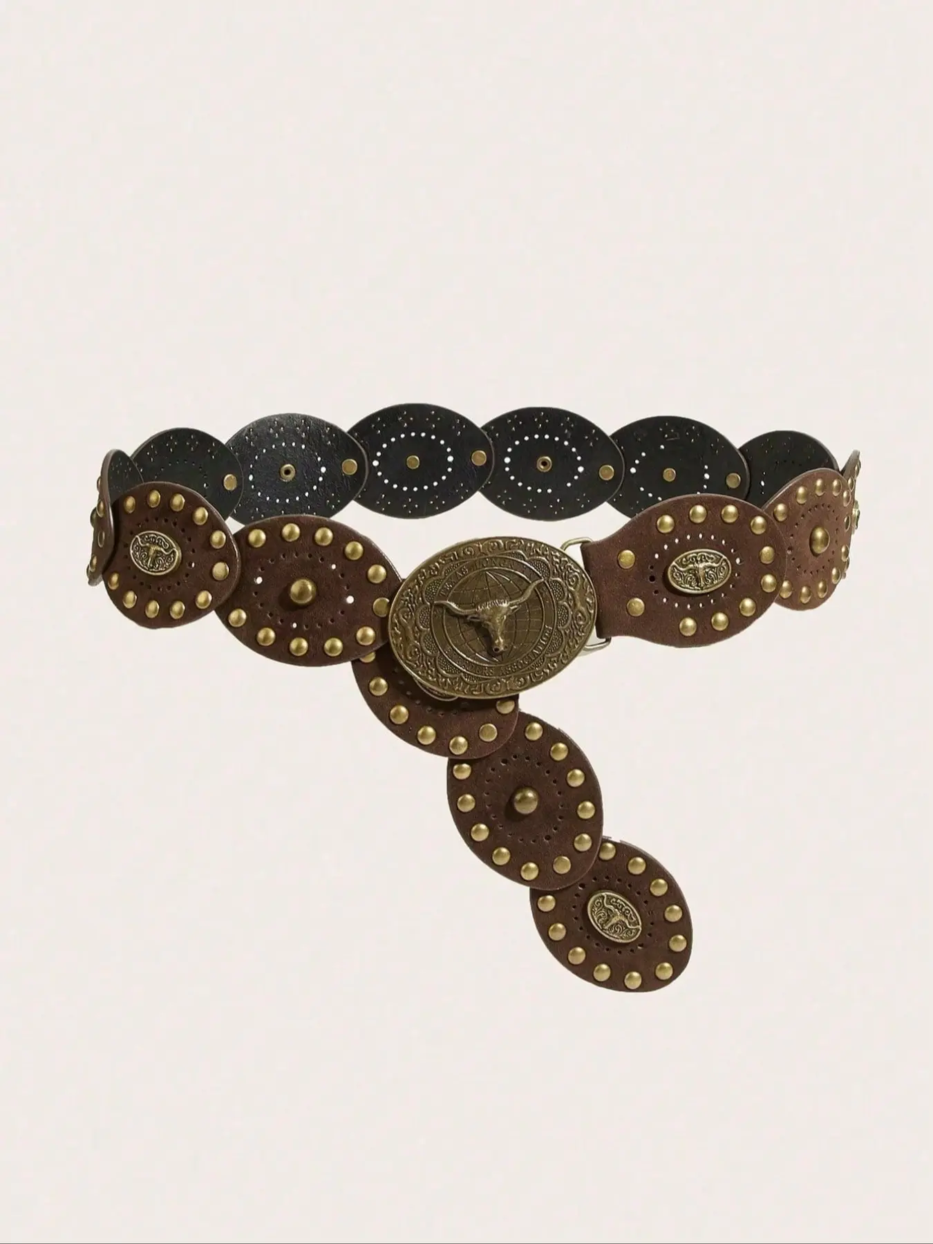 Boho Cow Head Studded Belt for Women, Western Belts, Punk Western Style, Chunky Belt for Dresses, Party, Casual, Streetwear, Summer, Back-To-School Gift