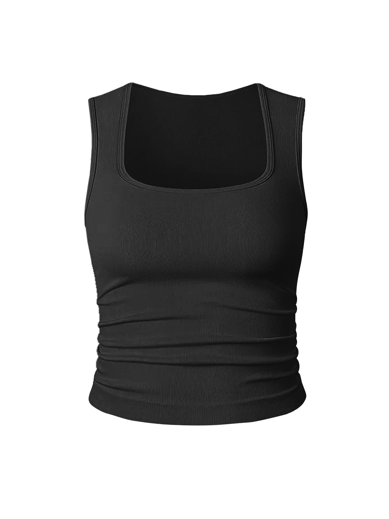 Women's Solid Color Ruched Design Crop Sports Tank Top, Sporty Sleeveless Top for Yoga Gym Workout Running, Ladies Sportswear for All Seasons, Gym Tops, Athletic Style Activewear, Breathable Athletic Workout Clothing