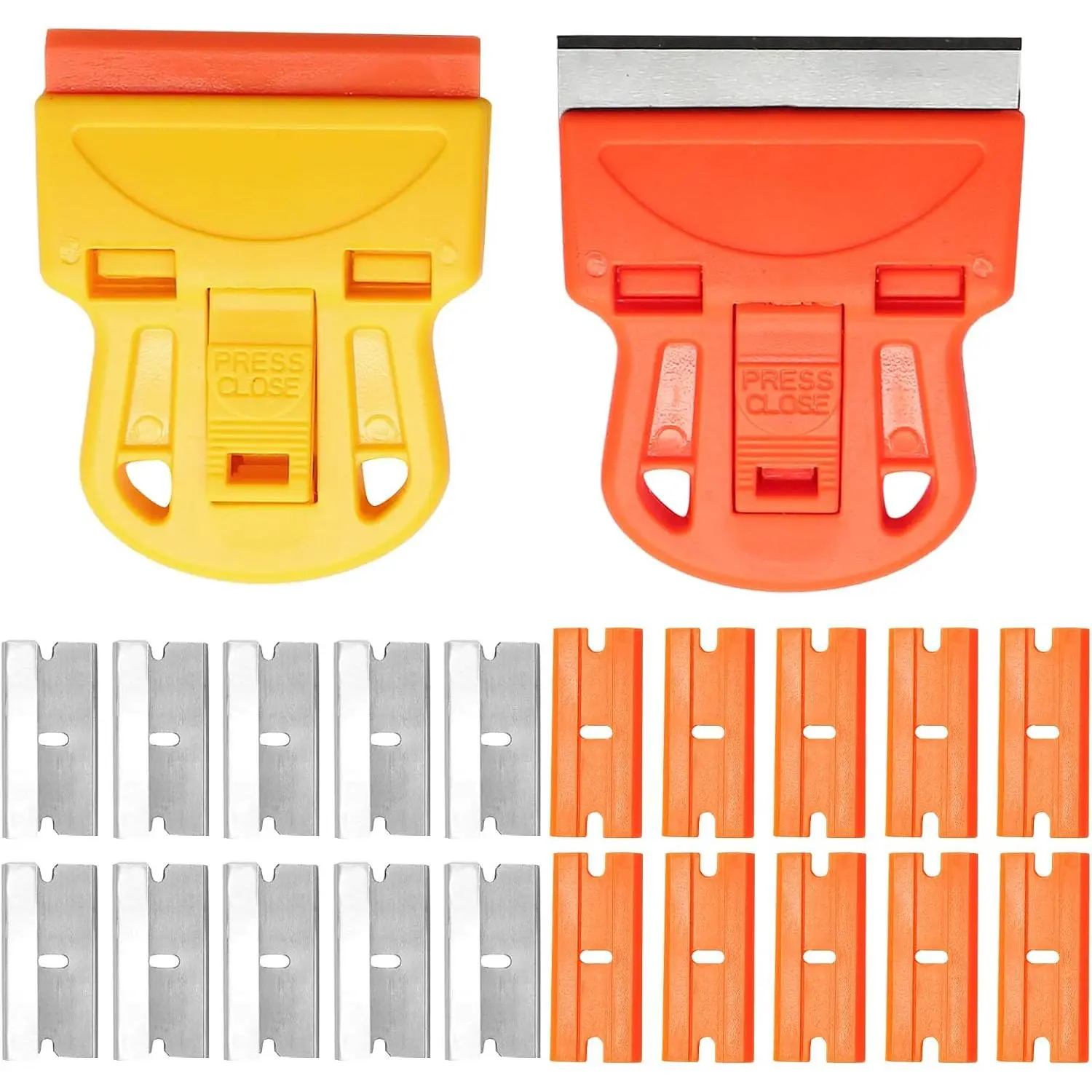 2 Sets Razor  Scrapers with Plastic Scraper Tool | Extra 10 Plastic , 10 Metal , Adhesive Remover, For Glass Windows Sticker Removal