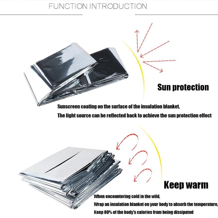 Outdoor Emergency Survival Mylar Thermal Blanket, First Aid Rescue Foil Military Body Warmer Blanket, Portable Camping Hiking Blanket