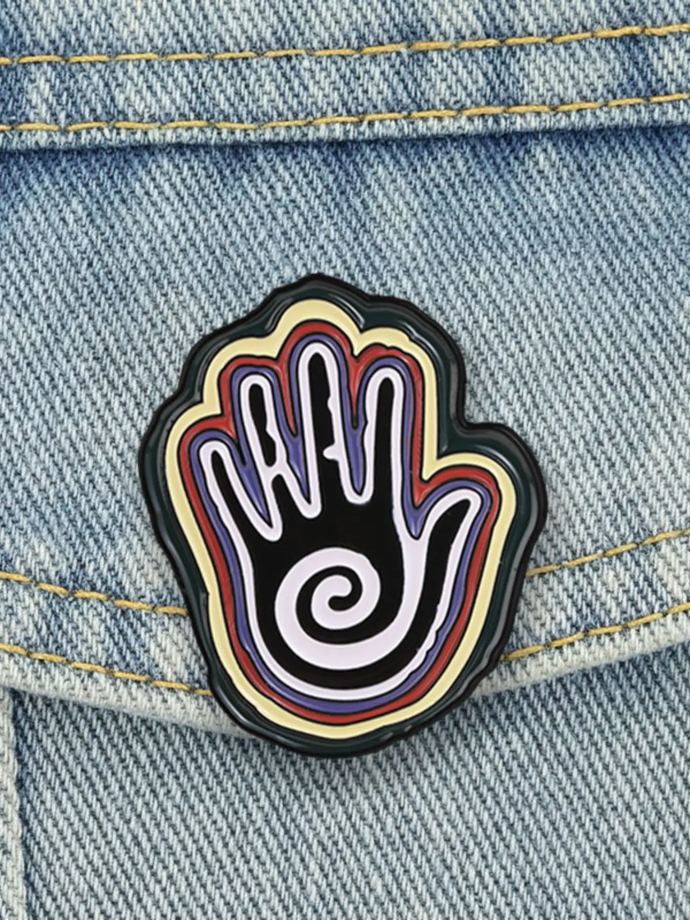 1pcs Cartoon Shaman Healing Spiral Hand Sacred Symbol Design Brooch, Vintage Spiral Rainbow Hand Brooch Enamel Pin, Suitable for Backpacks, Jeans, Scarves, Hats Decoration, Trendy All-match & Exquisite Brooch for Birthday Gift