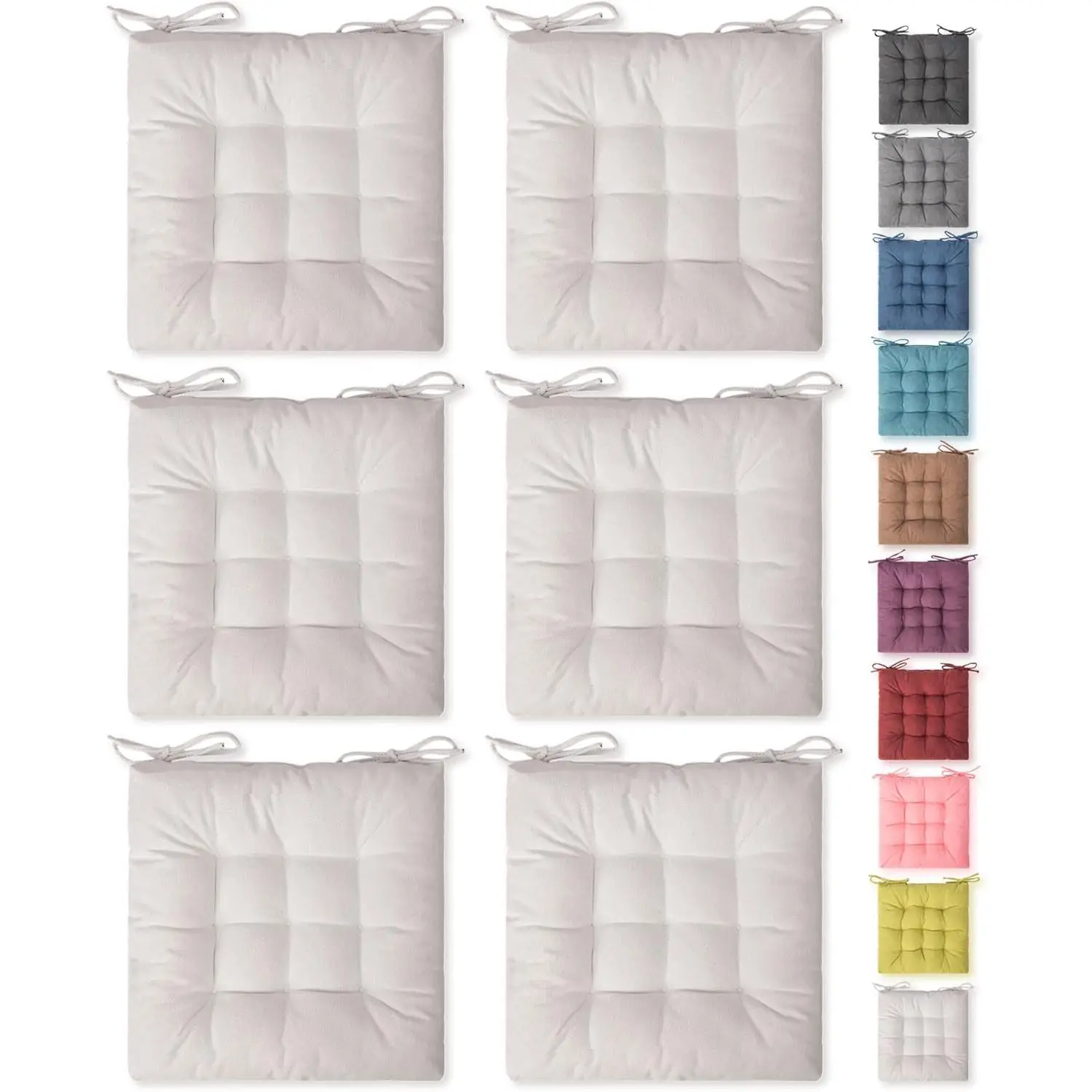 6-Pack Seat Cushions - Multi-Color Chair Pads (Purple, Ivory, Dark Grey, Wine Red) for Indoor, Dining, Office Chairs, Six Pack, Square Moon