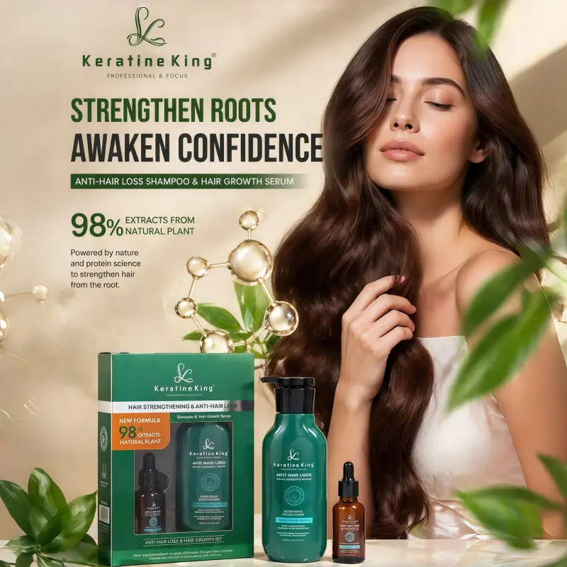 Keratin King Ginger Anti Hair Loss Set, 300ml Shampoo & 30ml Minoxidil Hair Growth Serum, 98% Natural Plant Extract Strengthen Roots, Oil Control Dandruff Repair Thin Dry Hair, Reduce Shedding Receding Hairline Scalp Care Kit