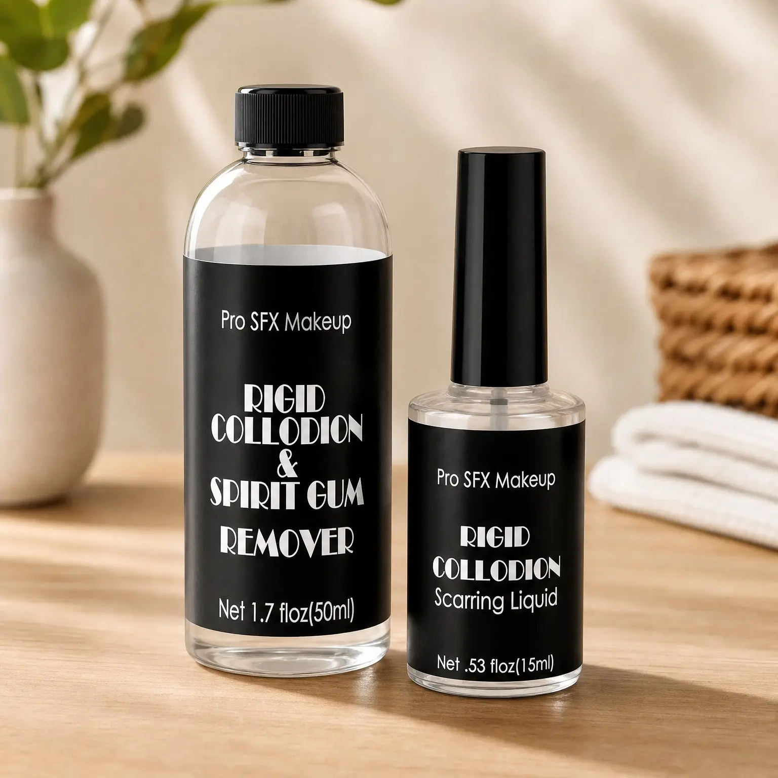 15ml Rigid Collodion Scarring Liquid Kit with Brush & Remover, Professional Fake Scar Makeup for Halloween SFX Special Effects, Face & Body, Costume Theatre Film Makeup (0.53oz + 1.7oz)(Gift)