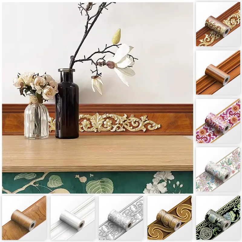 2Rolls  3.94 x 94.49 Inches eco friendly PVC self adhesive decorative border, waterproof scratch resistant removable self stick, suitable for wall skirting and line trim in kitchen bathroom living room office