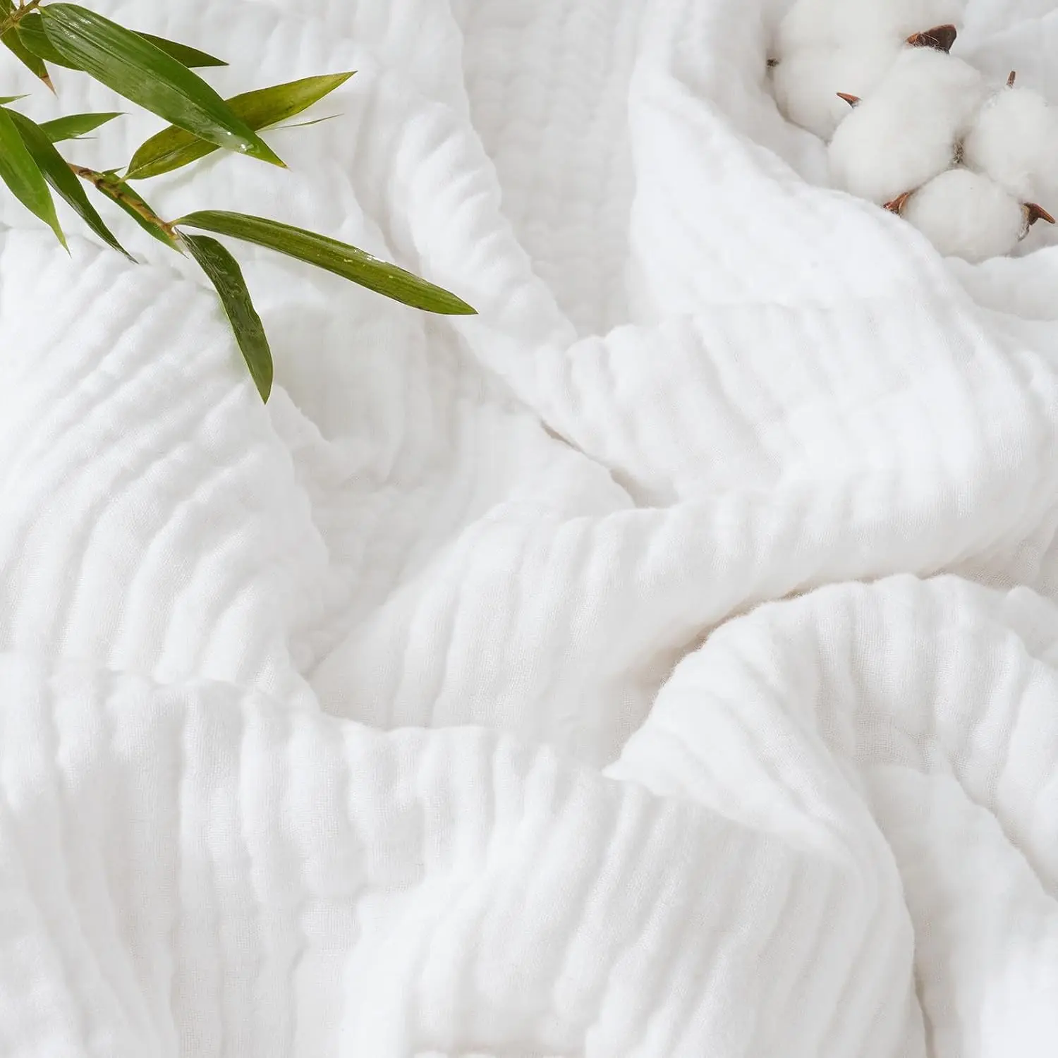 Cooling Muslin Blanket King Size, Lightweight Gauze Blanket for Adults, 60% Rayon Derived from Bamboo & 40% Cotton for Summer, 4-Layer Soft Breathable for Hot Sleepers, 108"x90", White