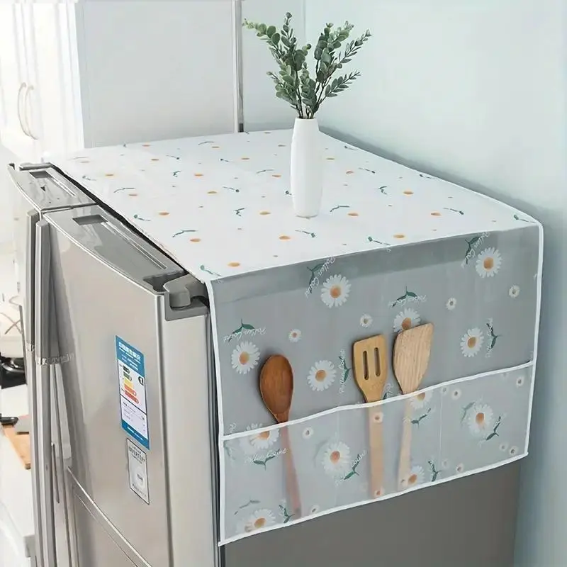 1pcs Cartoon Refrigerator Dust Cover, Multi-functional Storage Refrigerator Cover, Household PEVA Waterproof Refrigerator Cover Cloth Storage Hanging Bag, Plastic Cover