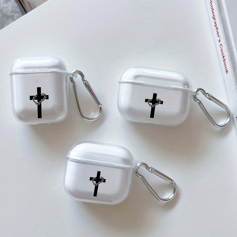 Cross Thorns Pattern Protective Case for AirPods 4/3/2/1/Pro/Pro2 Soft TPU Earphone Cover, Transparent with Keychain