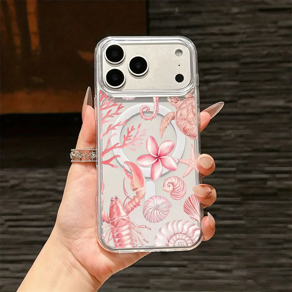 Pink Ocean Seahorse Shell Phone Case，Coastal Summer Style for iPhone 17 16 15 14 13 12 11 Plus Pro Max, Nice Holiday Gift.