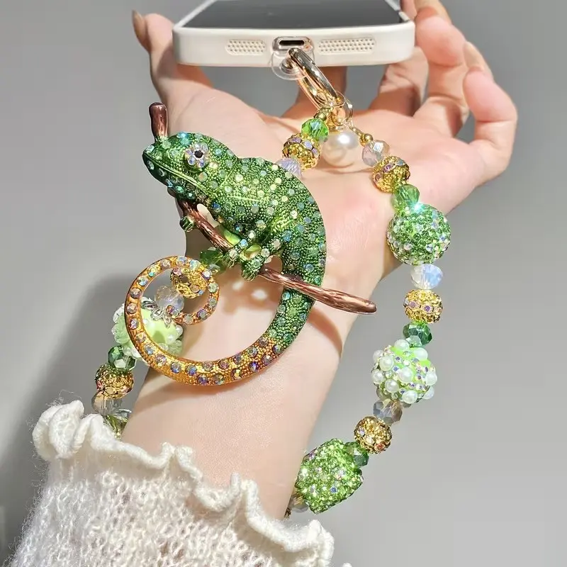 Chameleon Phone Chain, Phone Lanyard, Dreamy Luxury Beaded Charm, Unique Phone Keychain and Bag Accessory, Ideal for Women