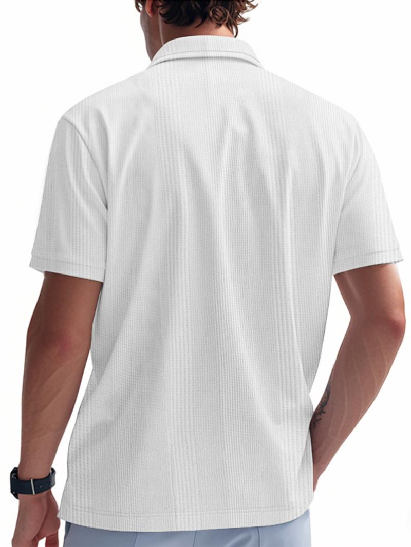 Men's Regular Fit Plain Jacquard Waffle Knit Polo Shirt, Casual Short Sleeve Collared Top for Summer, Fashion Men's Clothes for Daily Wear, Tropical