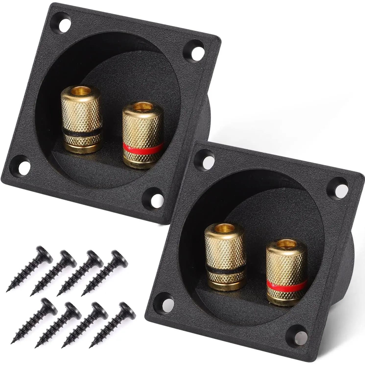 2-Pack 2.2in 2-Way Square Speaker Box Terminal Cups with Banana Plugs, Plastic-Metal Screw-Mount Terminals, Quick-Disconnect Screw-Type Binding for DIY Car Audio Subwoofers, Vehicle & Cars Accessories