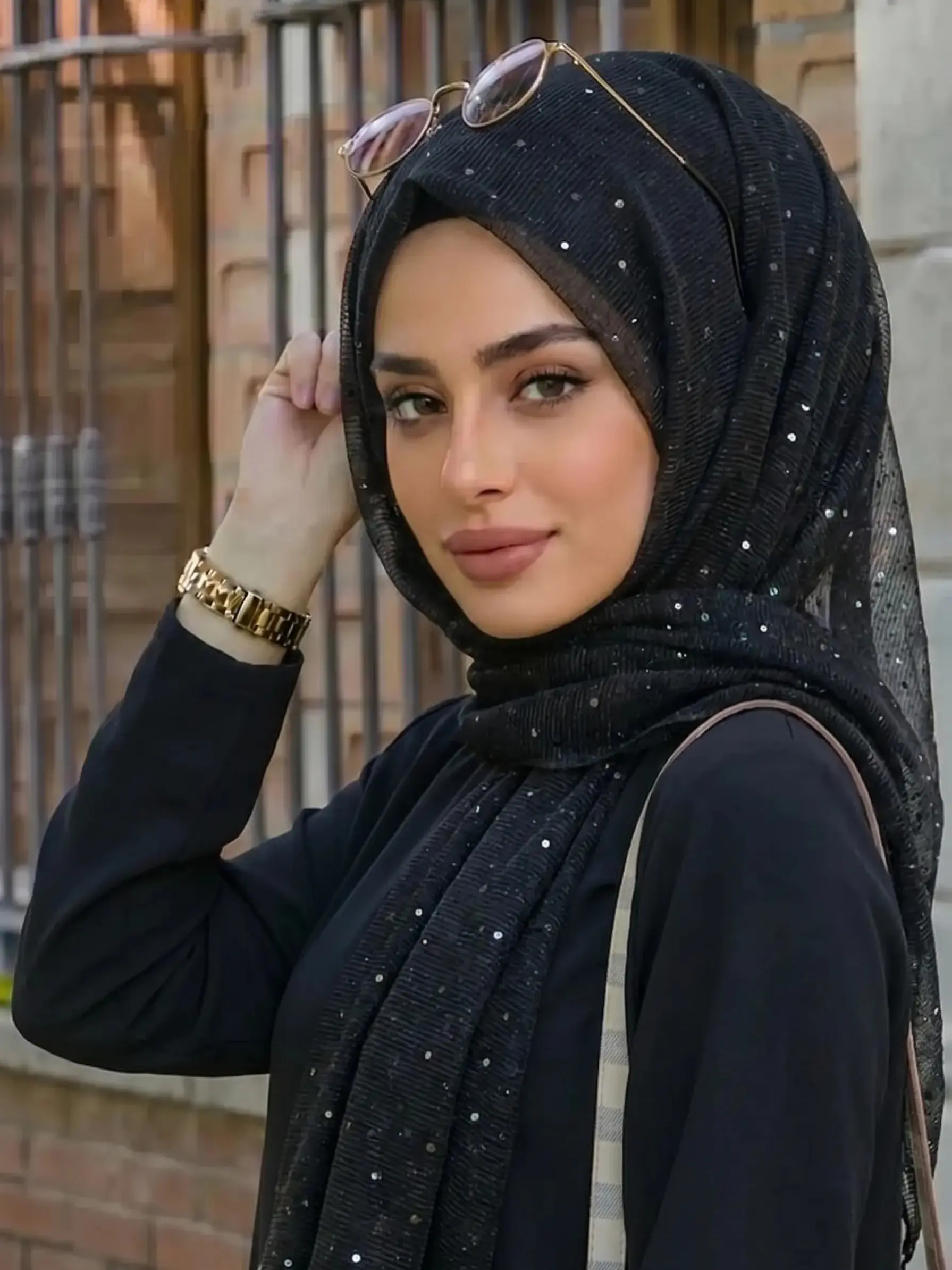 Women's Long Tignon Scarf with Sequins, Breathable Headscarf for Outdoor Use, Casual Fitted Accessory, Perfect Birthday Gift