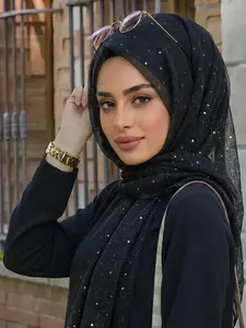 Women's Long Scarf with Sequins, Breathable Headscarf for Outdoor Use, Casual Fitted Accessory, Perfect Birthday Gift