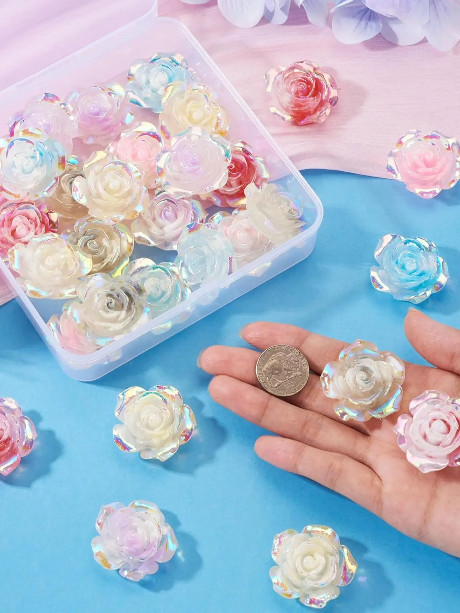 30Pcs Glow in the Dark Flower Cabochons Flatback Resin Flowers Luminous 3D Mini Floral Undrilled Beads DIY Craft Embellishments for Jewelry Making DIY Hair Phone Case Scrapbooking 30.5mm