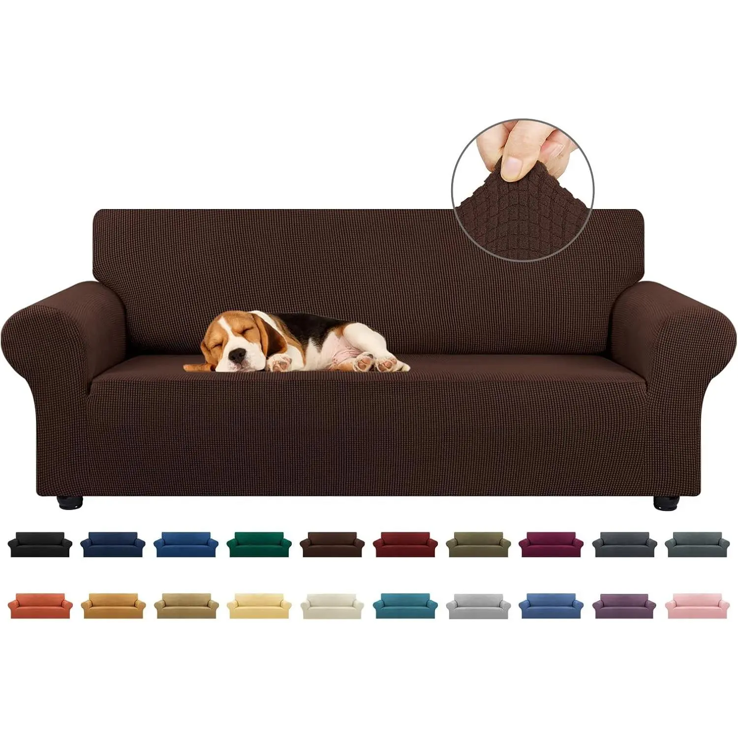 Stretch Sofa Cover Slipcover,Couch Covers for 3 Cushion Couch Sofa pet Friendly (78"-94") Furniture Protector Sofa with Elastic Bottom for Kids,Dog, Jacquard Small Checked(Large,Chocolate)