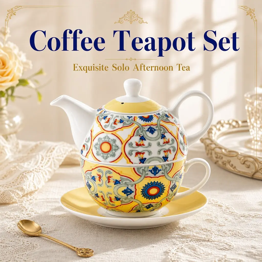 Bohemian Style Tea for One Set, Porcelain Teapot with Cup & Saucer, Ceramic Tea Set for One, Women Gifts for Christmas, Mother's Day, Birthday, Easter, Dishwasher Safe, Microwave Safe, Kitchenware