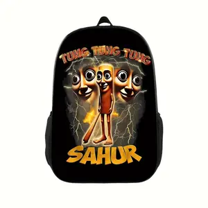 Tung Tung Tung Sahur Printed Backpack - Lightweight Durable Polyester Travel Backpack with Adjustable Straps & Separate Laptop Compartment, Stylish Commuter & College Essentials, Vibrant Graphic Design, Backpack for Travel, Quality Construction
