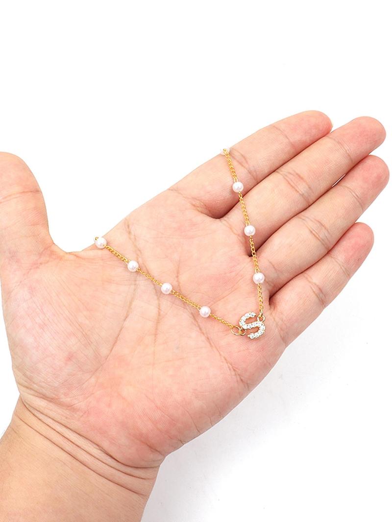 Elegant Letter Detail Faux Pearls Decor Pendant Necklace for Gift, Stainless Steel Casual Matching Necklace Jewelry, Classic Fashion Accessories for Daily Wear