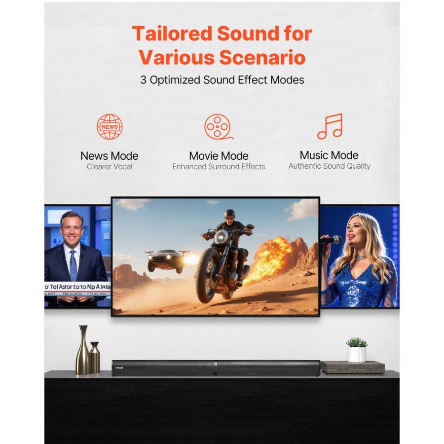 VEVOR Sound Bar for Smart TV, 2.0 Channel, 32-Inch 2 in 1 Detachable Soundbar TV Speakers, with Bluetooth HDMI AUX USB Connection, Remote Control, 80W Surround Sound System, for Home Theater Audio