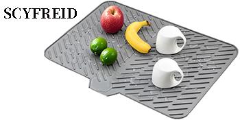 Silicone Dish Drying Mat 23x17 Multiple Usage,Easy clean,Eco-friendly,Heat-resistant Silicone Mat Dish Drying Mats For Kitchen Counter or Sink,Refrigerator or Drawer liner Gray 23inchx17inch