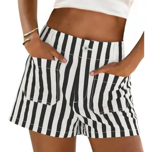 Cicy Bell Womens Summer Striped Jean Shorts Casual High Waisted Wide Leg Denim Shorts Beach Vacation Jorts