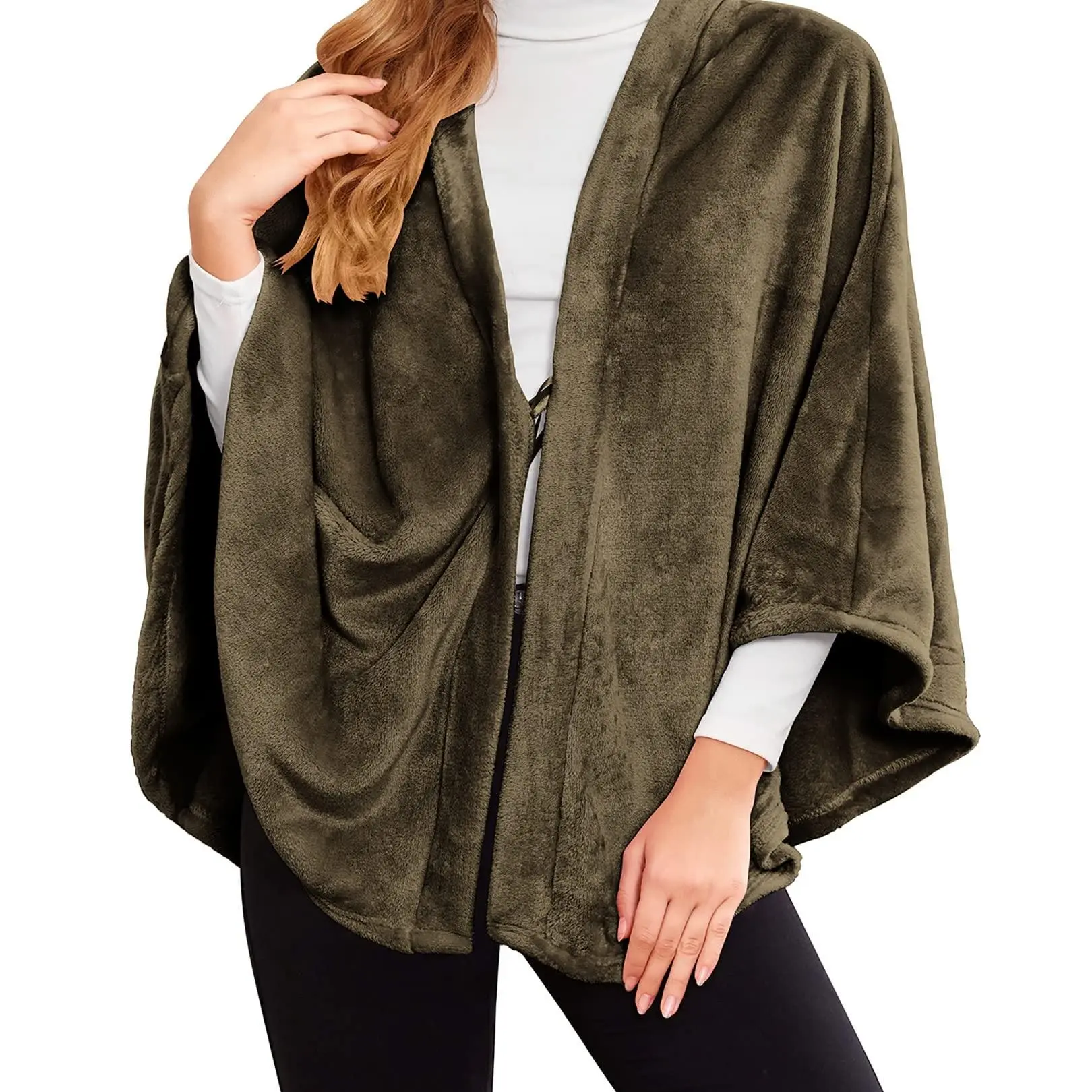 Flannel Faux Poncho for Women Lightweigh Blanket Warm TV Shawl Winter Coat Sweater Cape