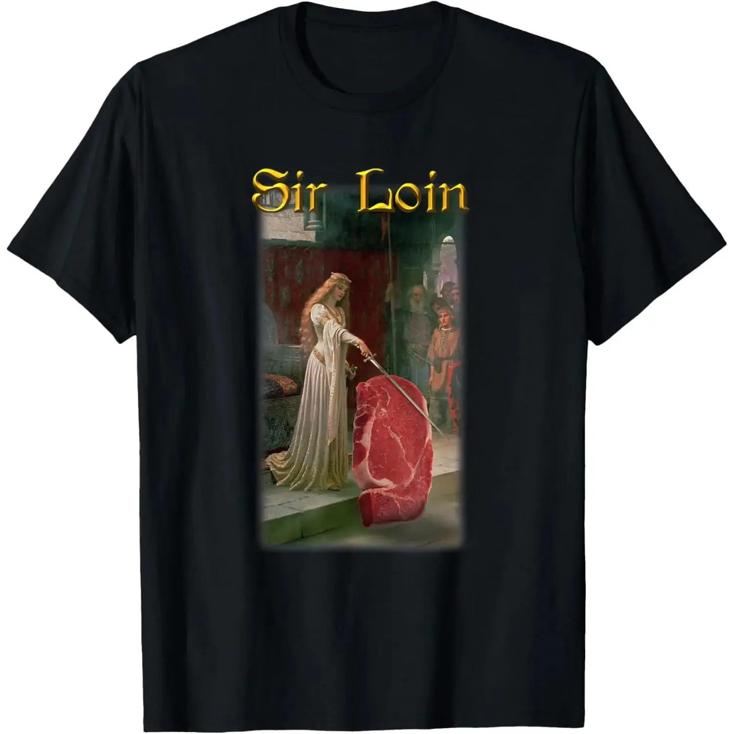 Men's Casual Graphic T-Shirt, Funny Sir Loin Steak Joke Shortsleeve Round Neck Top, Lightweight Loose-Fitting Polyester, Tshirt, Tops, Menswear