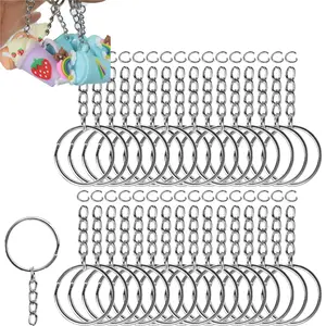 50 Pack Bulk Split Keychains Rings with Chain, 1 Inch Key Chain Rings with Open Jump Rings and Connectors, Durable Keychain Ring Parts for DIY Crafts Pendants Tags Jewelry Making