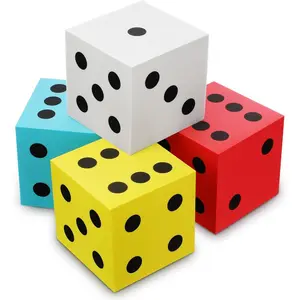 4 Pieces 3.5 Inch Foam Dice Cube Jumbo Dice with Number Dots Big Giant Foam Large Cube for Christmas Game Math Classroom Party Favors Bag Stuffers(Red, Yellow, Blue, White)