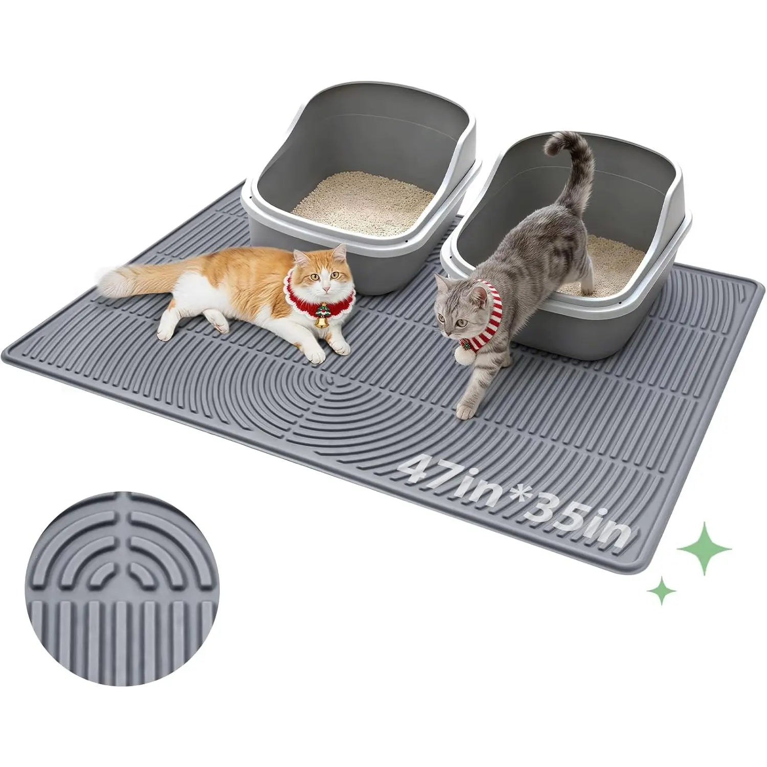 Cat Litter Box Mat,47" x 35" Extra Large Silicone Waterproof Litter Trapping Mat for Scatter Control Soft on Kitty Paws Non-Slip Easy to Clean