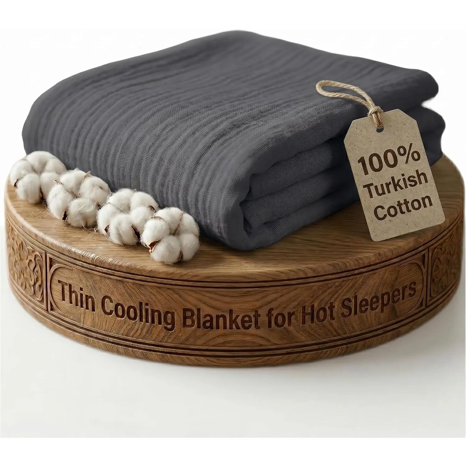 Turkish  Muslin Blanket: Thin Cooling Summer 55x60 – Dark Grey