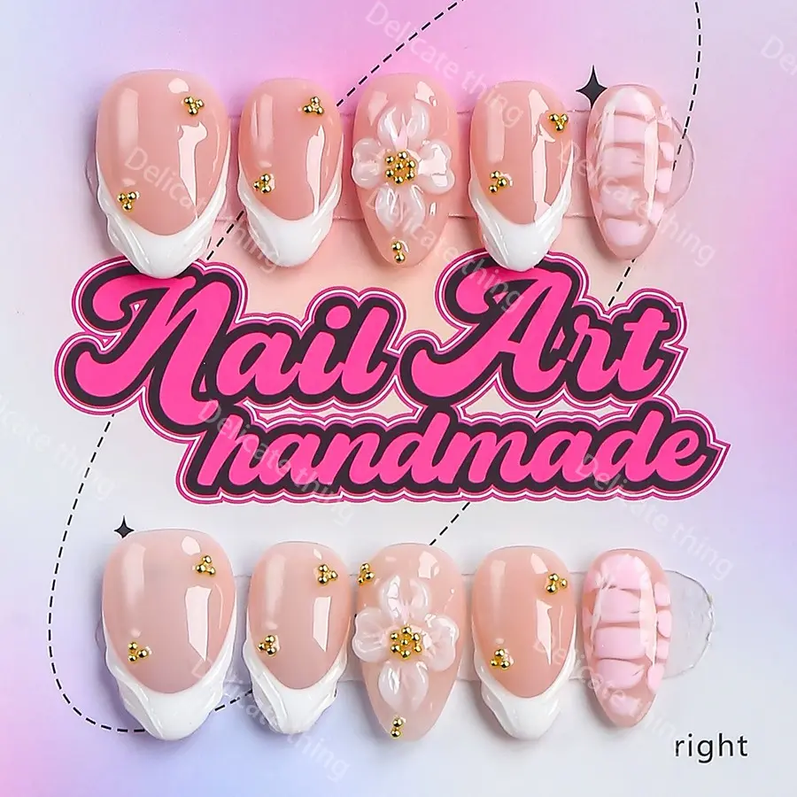 Short Plump Almond Nails 10pcs Y2K Style Press-On Nails, Handmade, 4 Sizes XS S M L, Perfect for Parties, Includes Jelly Glue, Crystal Stick, File, Nails Press Ons
