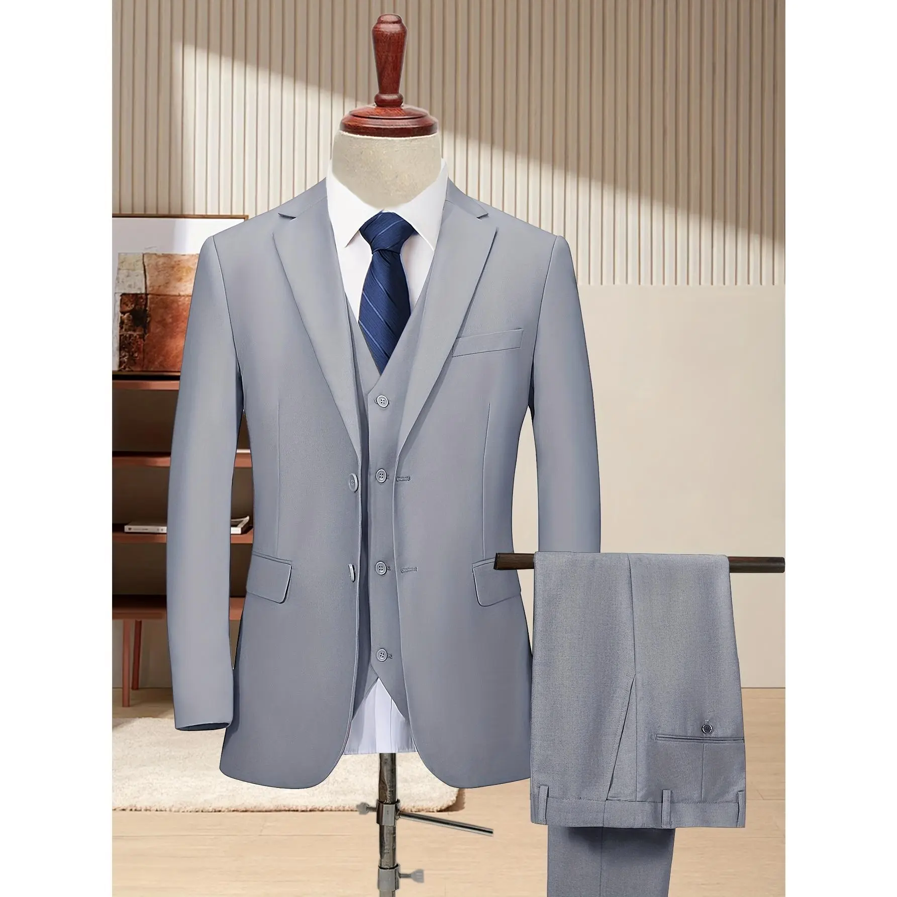 From office to aisle | 3-piece business tuxedo set | light gray two-button lapel for work & celebrations
