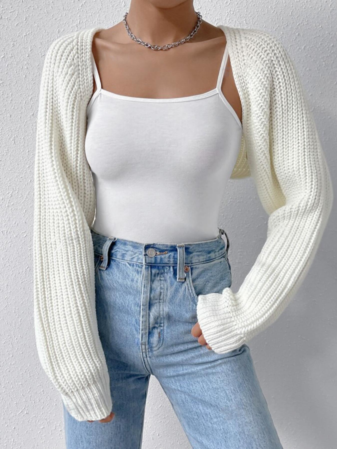 Women's Solid Long Sleeve Open Front Crop Cardigan, Casual Solid Knit Cover Up for Daily Wear Holiday Vacation, Ladies Outerwear Clothes for All Seasons Knitwear Fit Womenswear