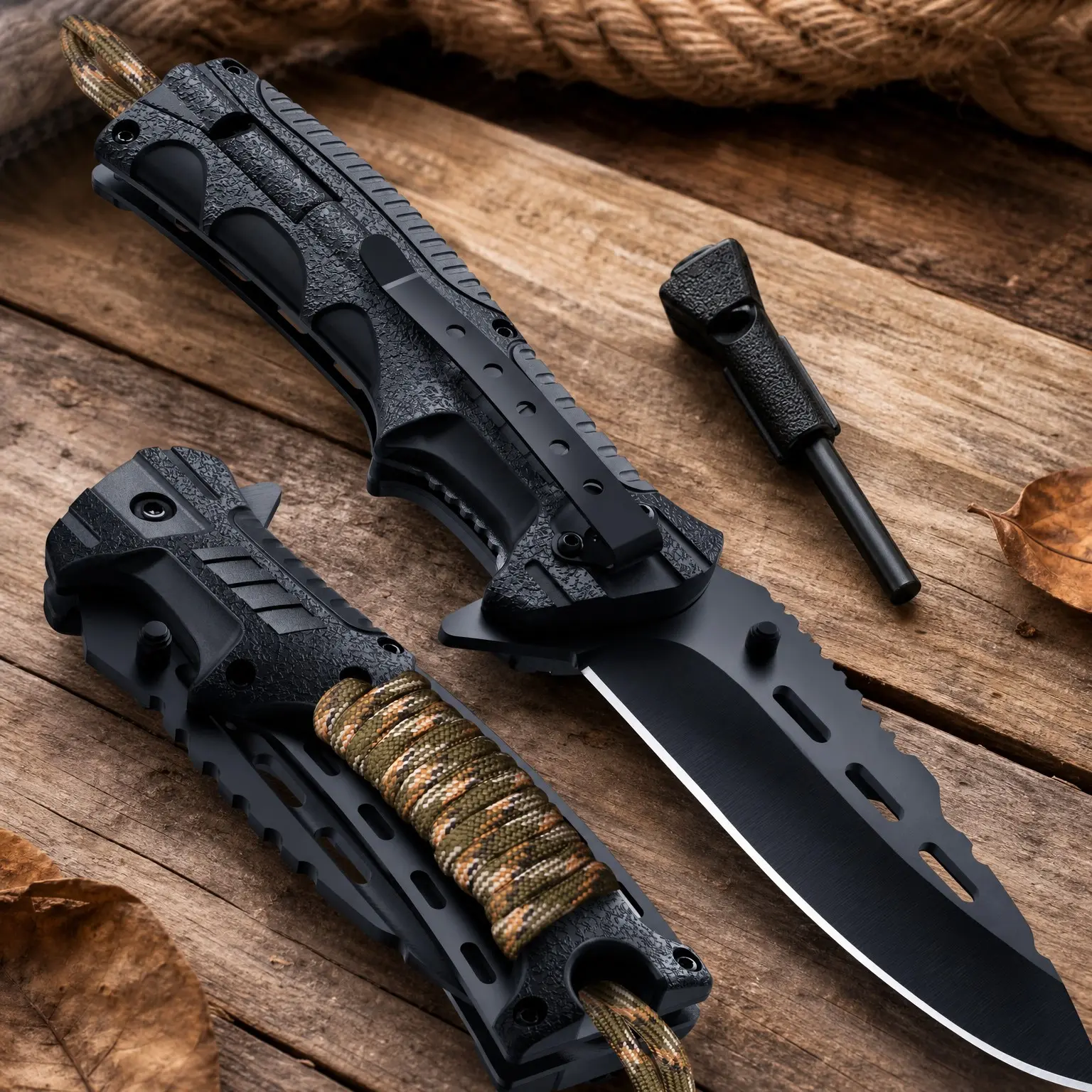 Multifunctional Folding Pocket Knife with 3.74" Sharp Blade, Fire Starter, Whistle & Paracord Handle, Liner Lock - Survival Camping Gear, Gift for Men, Husband, Boyfriend, Dad