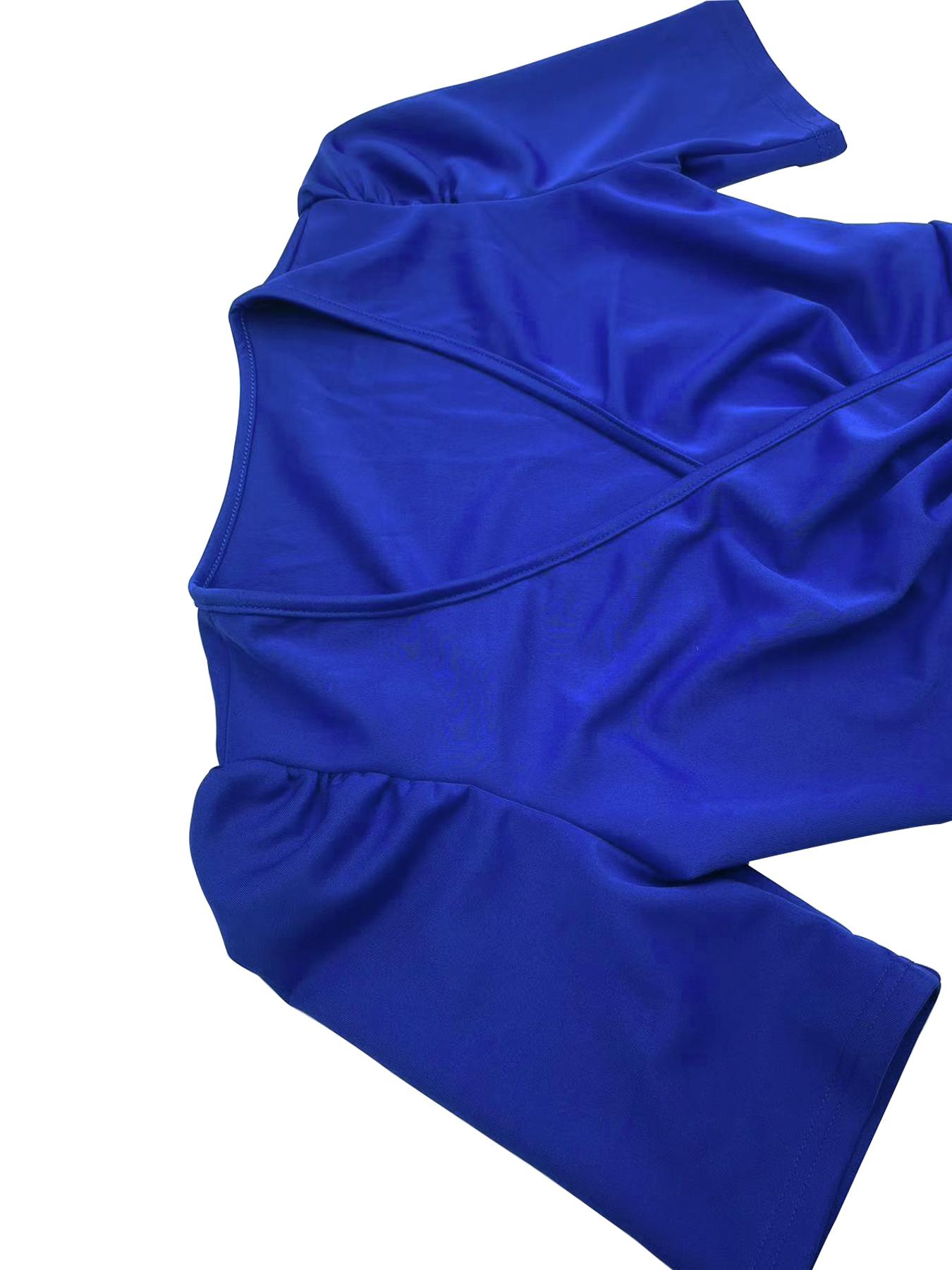 Women's Solid Color Belted Wrap Puff Sleeve Jumpsuit, Elegant Deep V-Neck Straight Leg Jumpsuit, Women's Summer Clothes for Work, Office and Business