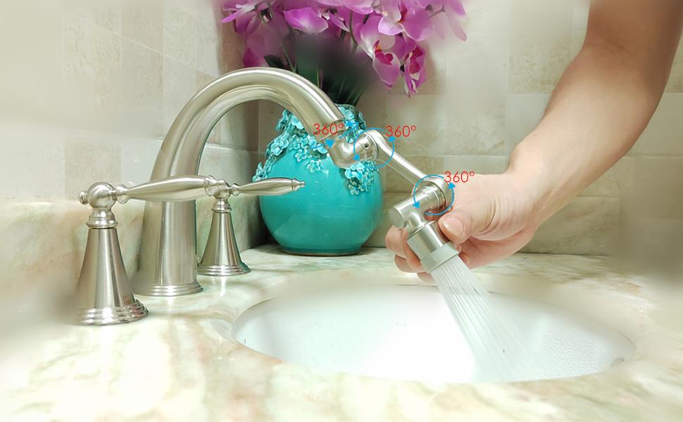 1080 Degree Rotating Faucet Extender Sink Aerator Extension Brushed Nickel