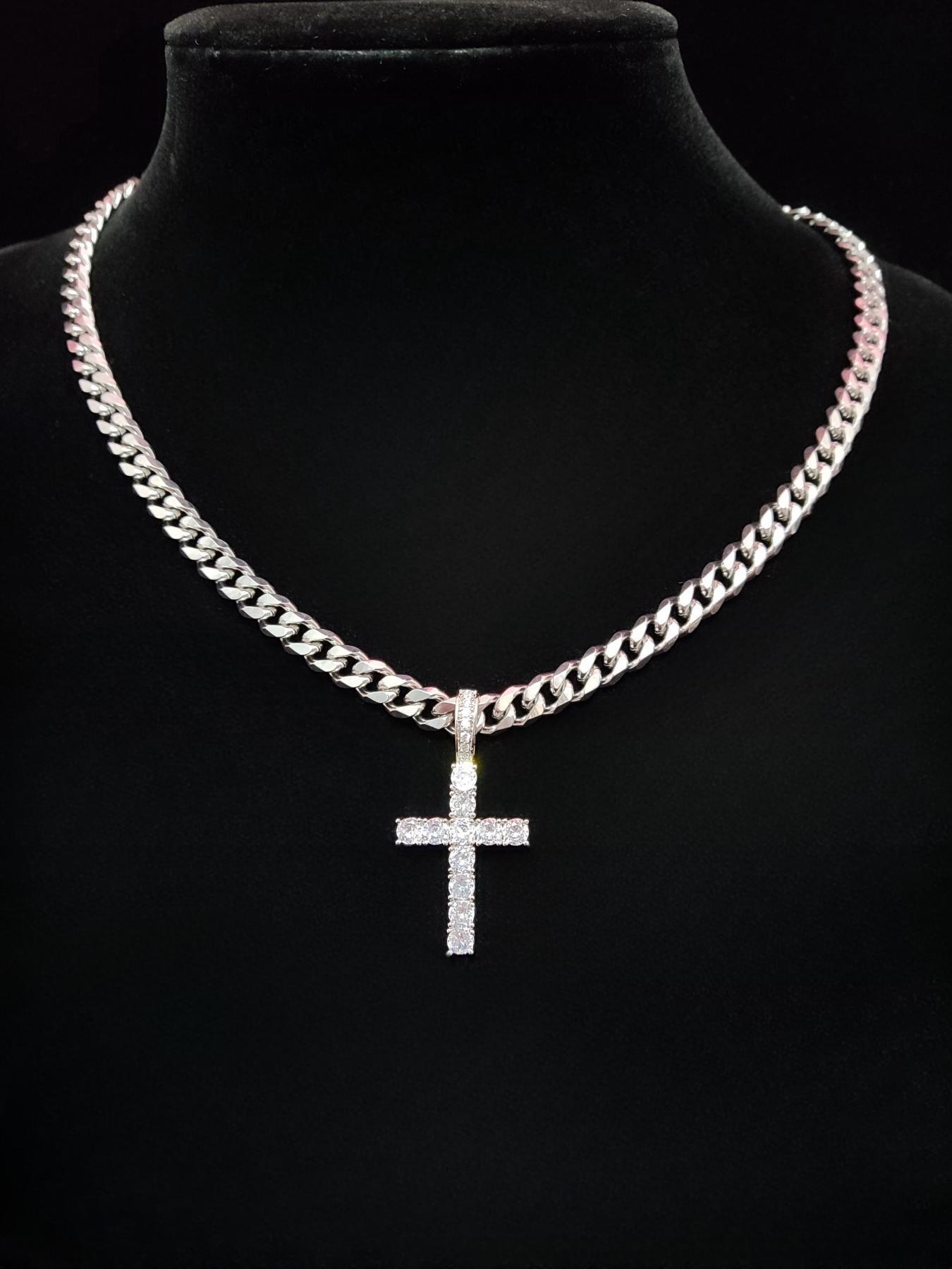 Unisex Easter Street Cross Pendant Necklace, Rhinestone Decor Cuban Chain Necklace, Cuban Link Necklace for Party & Daily Clothing Decor for Men & Women, Exquisite Jewelry for Birthday