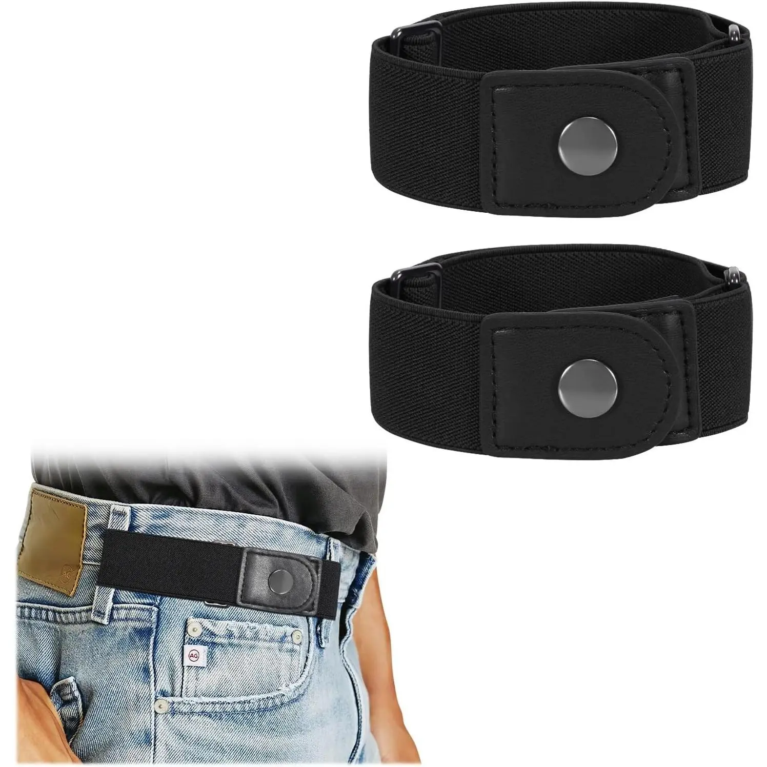 Men's & Women's 2-Loop No Buckle Elastic Belt, Fits 1.5 Inch Belt Loop(Gift)