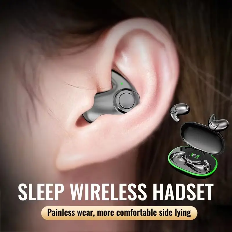 Ultra-Thin Wireless Sleep Earbuds, Mini Invisible In-Ear Plugs, Long Battery Life, High Clarity Microphone, Type-C Charging, Volume Control, Mobile Compatible