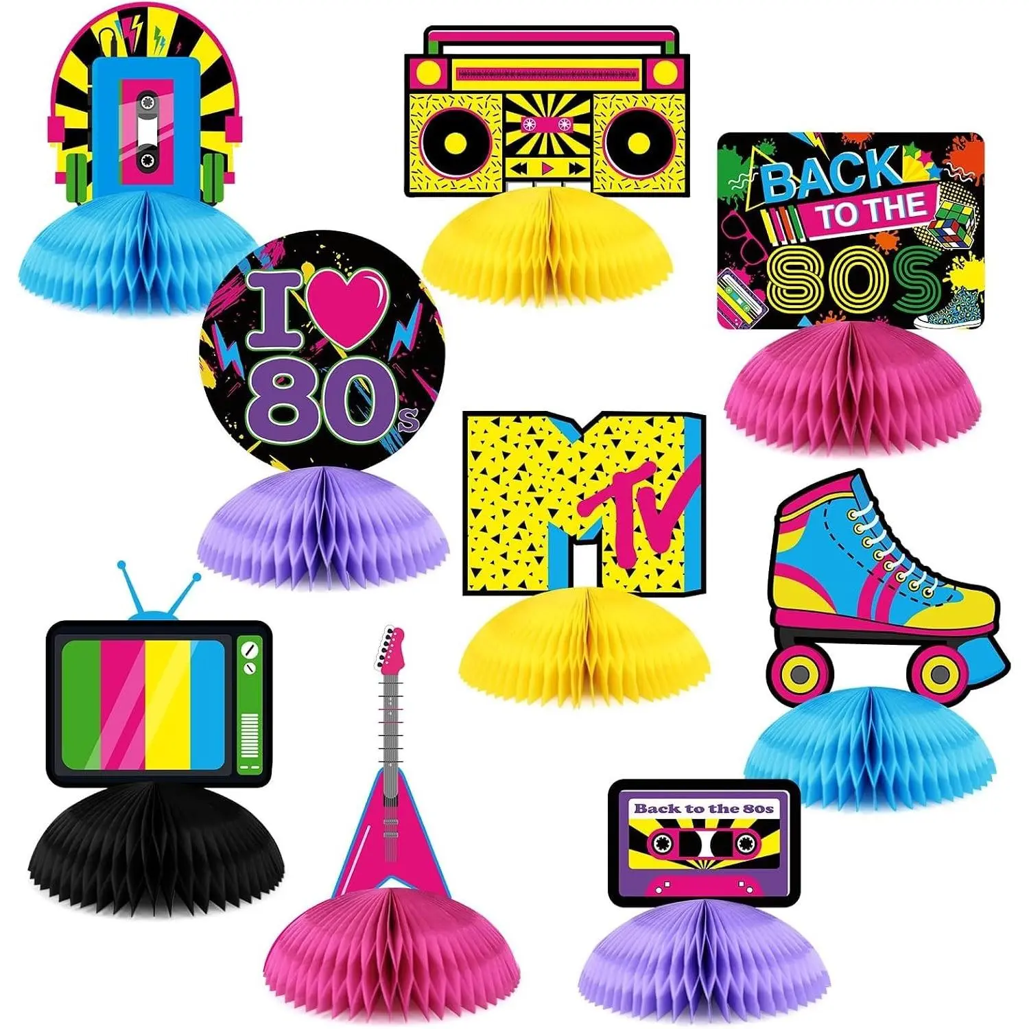 Distaratie Back to The 80s Themed Party Decorations Honeycomb Centerpieces