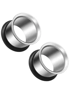 Single Flared Gauges Tunnels for Ears O-Ring 316L Surgical Steel Mirror Finish Tunnels Plugs Earrings Hollow Ear Gauges for Women Men Silver Black Gold 1 Pairs 2mm-20mm