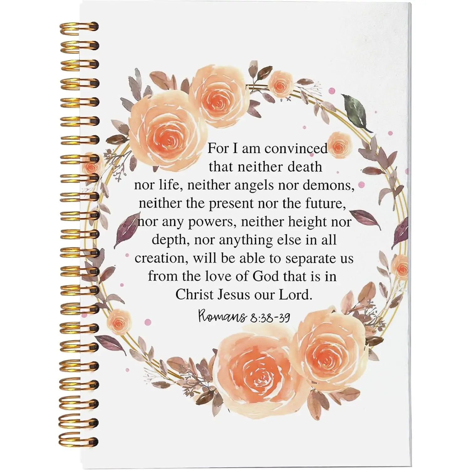 Christian Notebook Journal, Bible Journaling Notebook, Gratitude Prayer Journal Notebook, Inspirational Christian Religious Gifts for Women, Romans 8:38-39, Spiral Bound 5.5x8.3