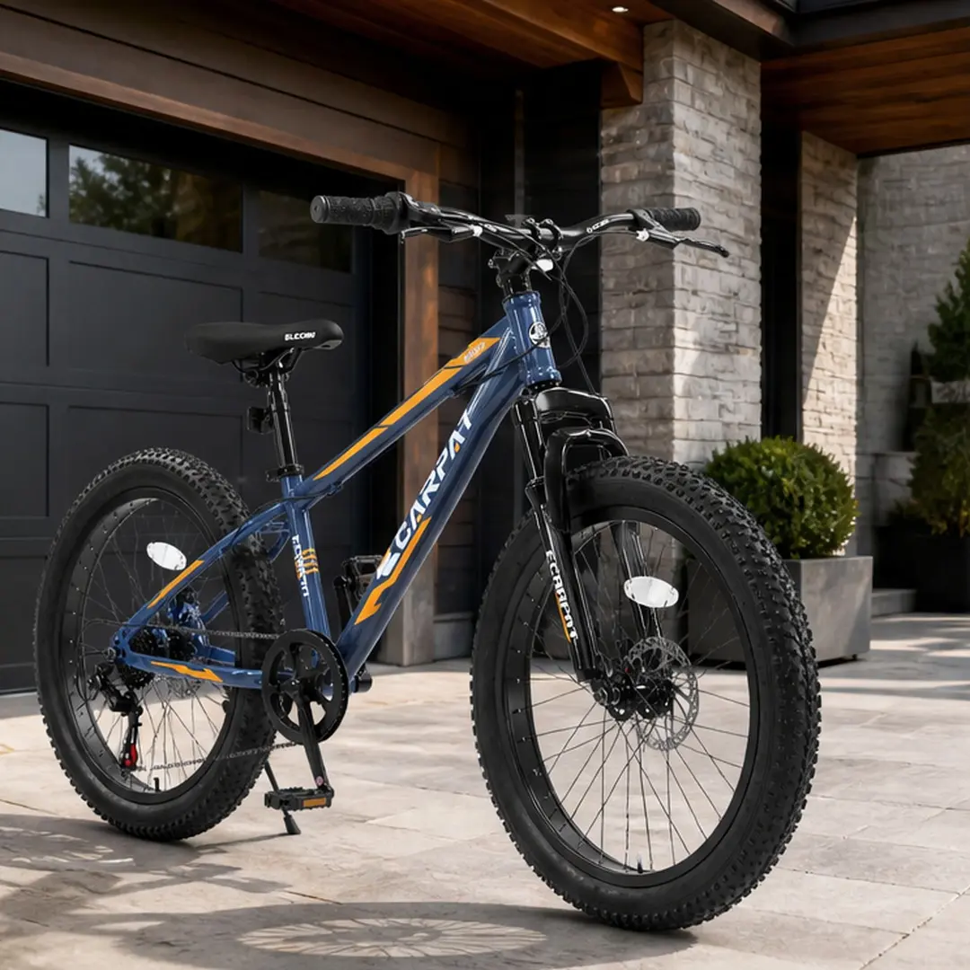 24-Inch Fat Tire Mountain Bike for Adults and Youth, Gray Steel Frame, Front Suspension, 7-Speed Drivetrain & Dual Disc Brakes for Trail Riding & Beaches, Fat Tire Bicycle, Cycling Bike, All Seasons, Assembly Required, 7-Speed Gear, Anti-Slip Surface