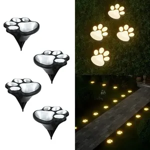 4PCS Pet Paw Outdoor Decorative Lights - Solar LED Dog Paw Print Lamp for Garden Path & Stairs, Pathway Lights, Solar Patio Lights