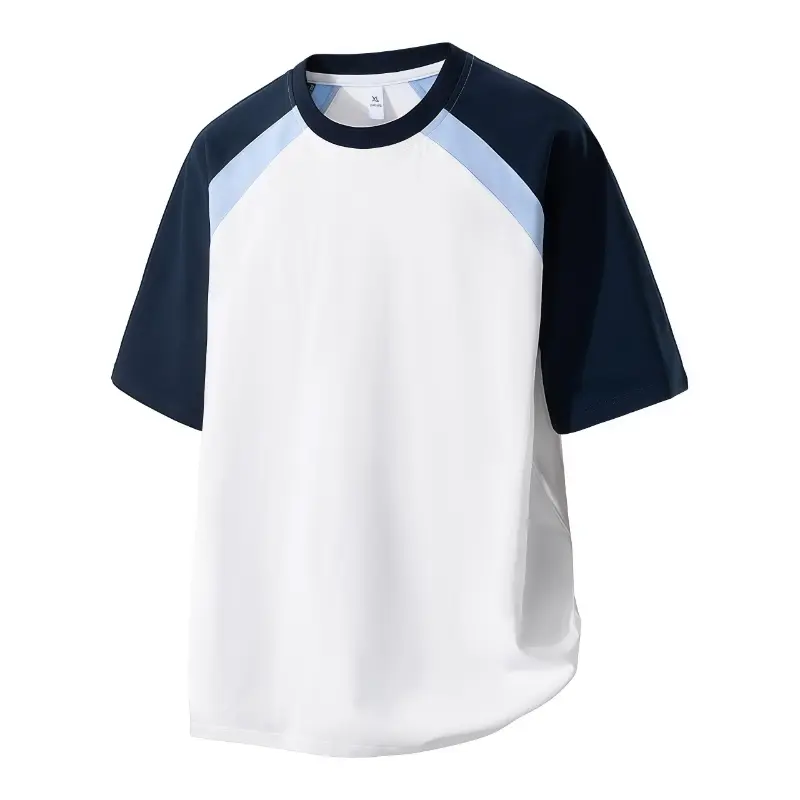 Men's Casual Colorblock Raglan Short-Sleeve T-Shirts - Round Crew Neck, Loose Oversized Minimalist Basic, Breathable Smooth Fabric, for Summer Everyday Commuting Sports Streetwear (White, Navy, Light Blue), Men's T Shirts, Foldable, Loose-Fitting, Moderat
