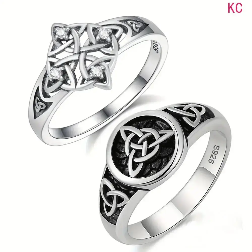 Vintage Trinity Knot Diamond Inlaid Witch Amulet Ring, Unique Stackable Finger Jewelry For European American Daily And Bridal Styling Matching Accessory
